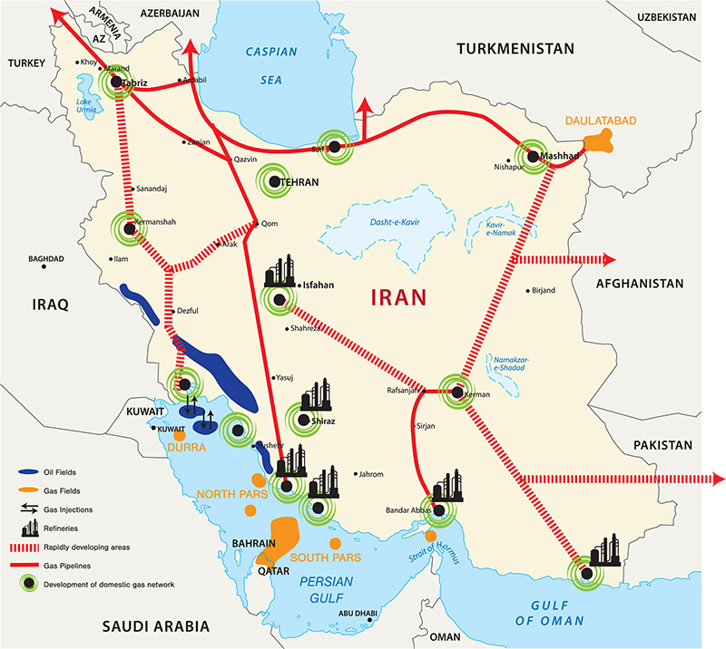 Map: Iran gas pipeline network