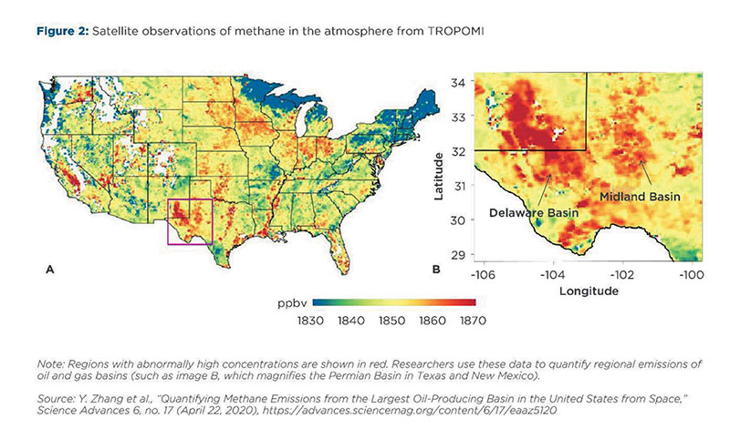 Figure 2: Satellite observations of methane in the atmosphere from TROPOMI 