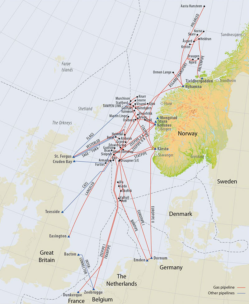 Natural gas pipelines. (Maps: Norsk Petroleum) 