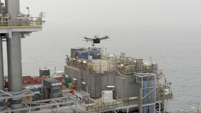 A drone in use at the Cygnus gas production facility.